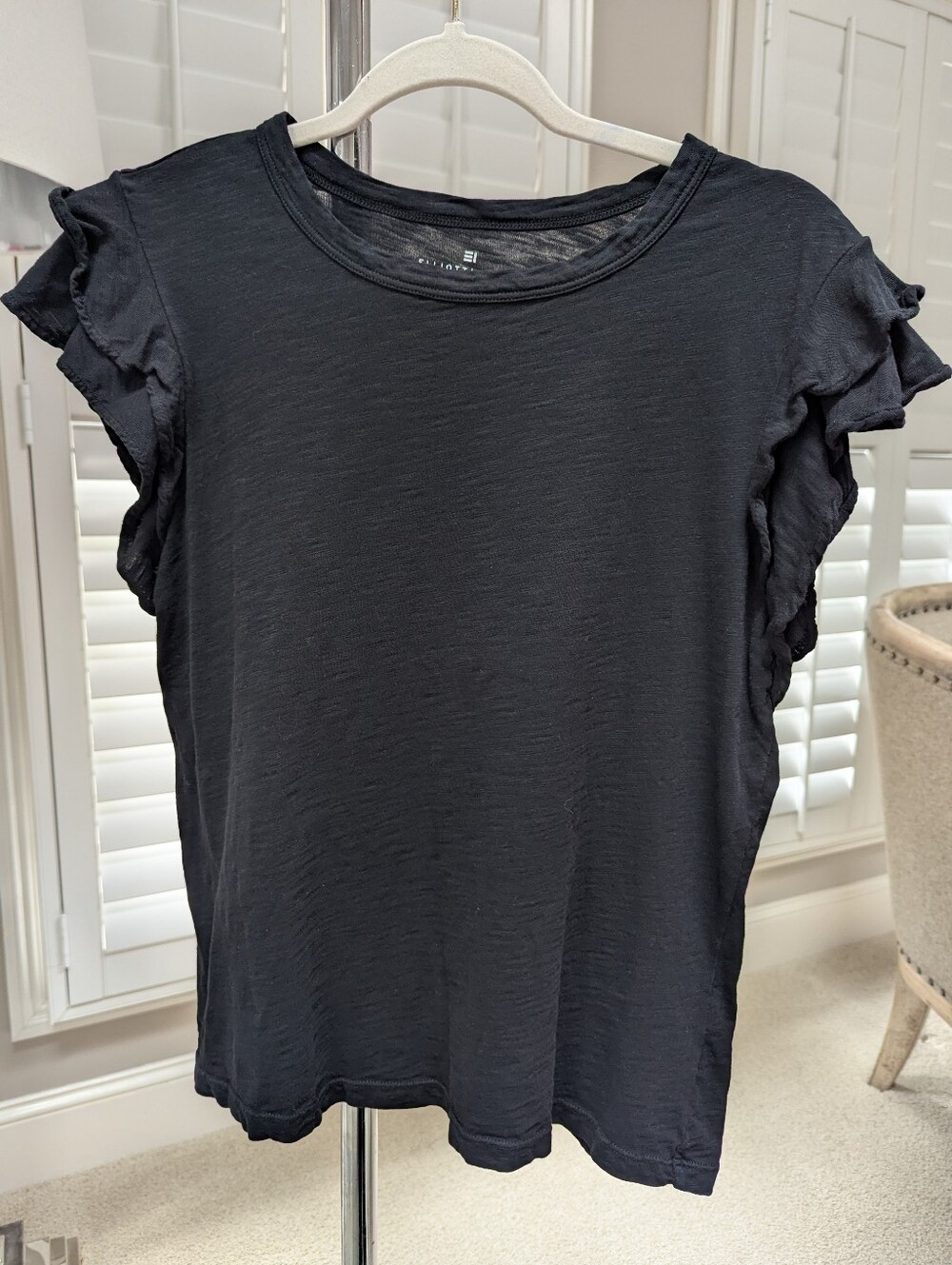 Elliott Lauren Black Ruffle Sleeve Short-Sleeve Tee